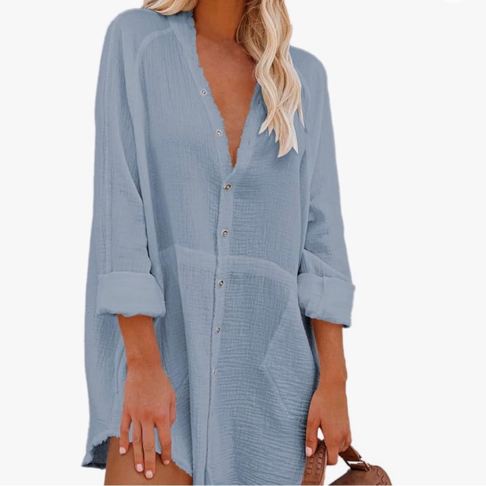 Blue linen beach cover up